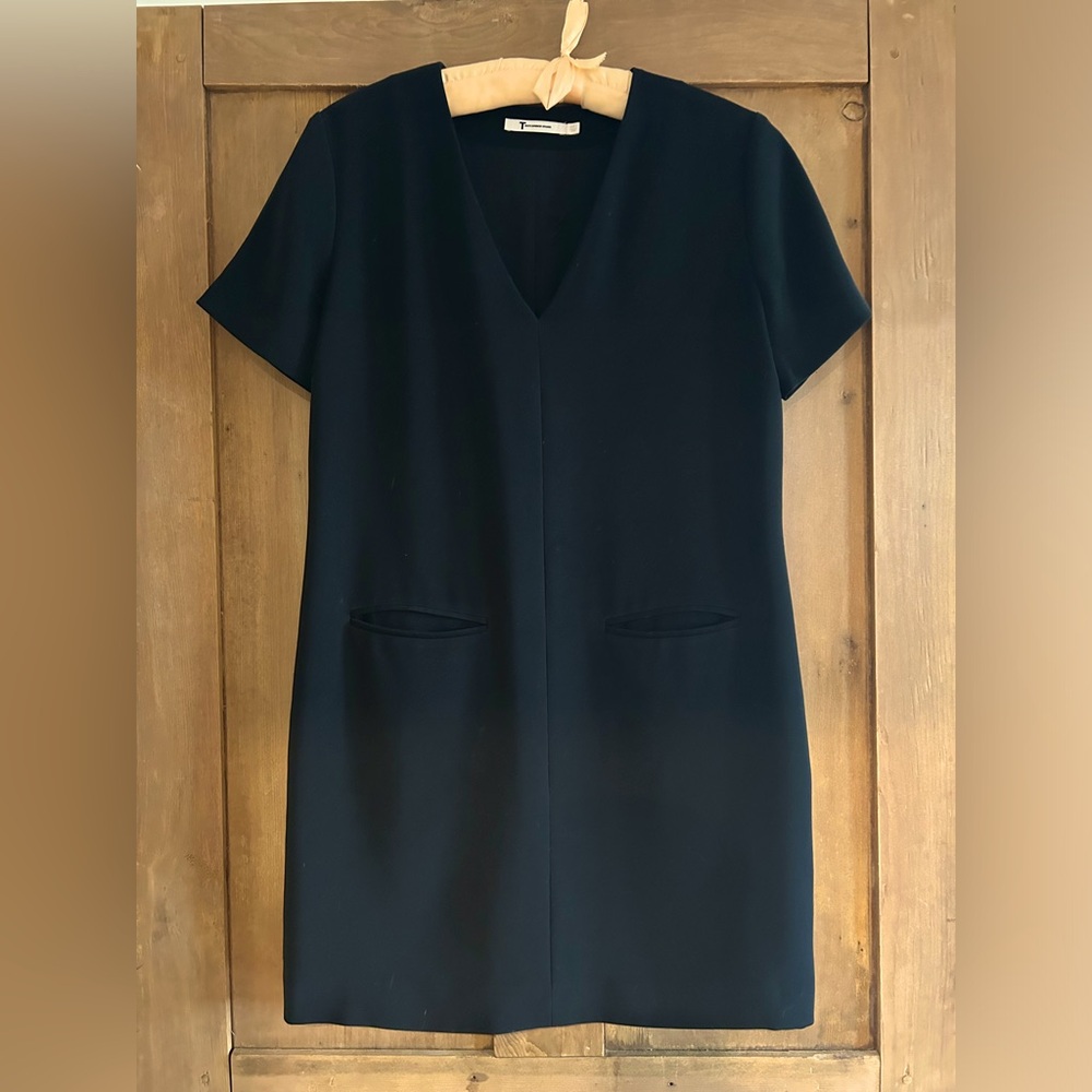 T Alexander Wang Black V-Neck Short Sleeve Mini Shift Dress Size 2